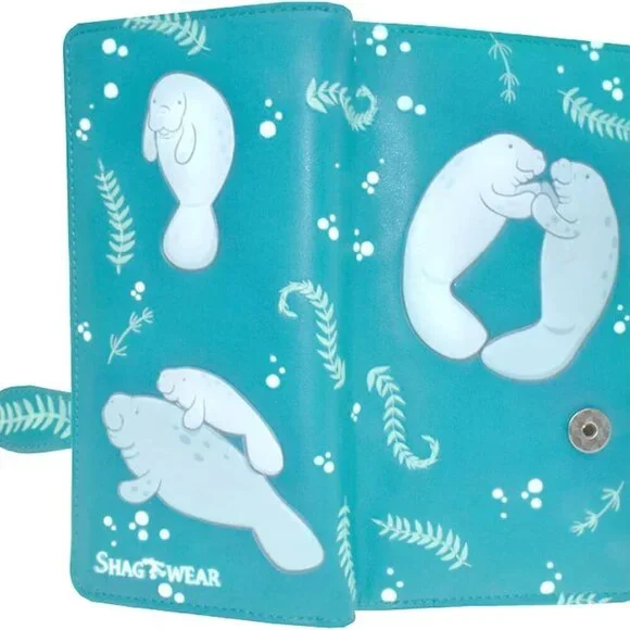 Large Vegan Faux Leather Wallet for Women & Teens 7in Teal Travel Organizer - Picture 5 of 7